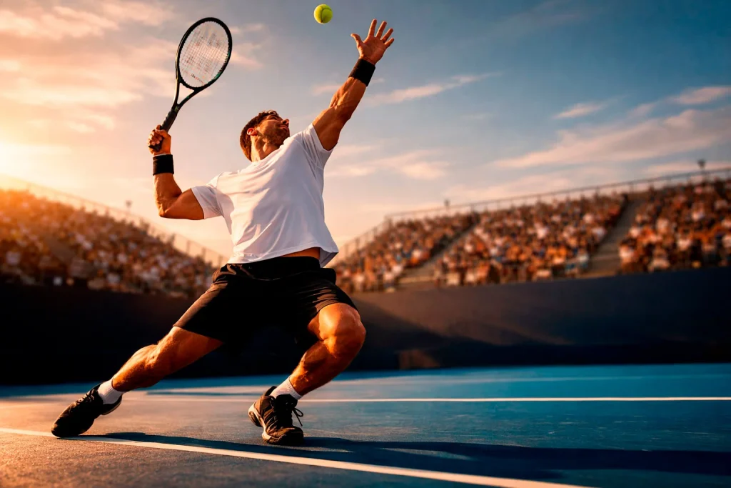 Professioneller Tennisspieler auf einem Hartplatz bei einem ATP-Turnier