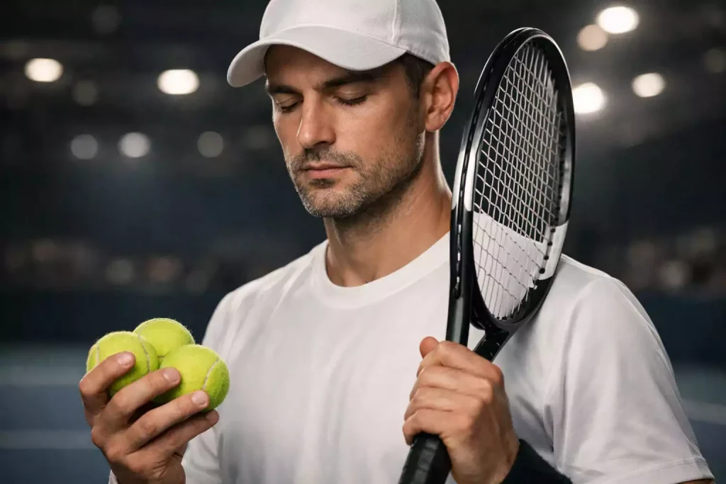 Tennisspieler bereitet sich konzentriert auf ein wichtiges Match vor